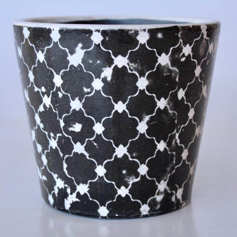 BLACK ROUND GEOMETRIC PLANTER  14X16CM
